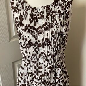 Rabbit Rabbit Rabbit White Brown Sleeveless Dress Pintucks Buttons Wm Sz 6